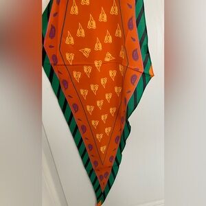 100% Silk Diamond-shaped Scarf, Halloween colors, orange green and black